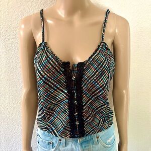 FREE PEOPLE ‘INTIMATELY’ Multicolor Plaid Button Down Camisole w/ Lace Detailing